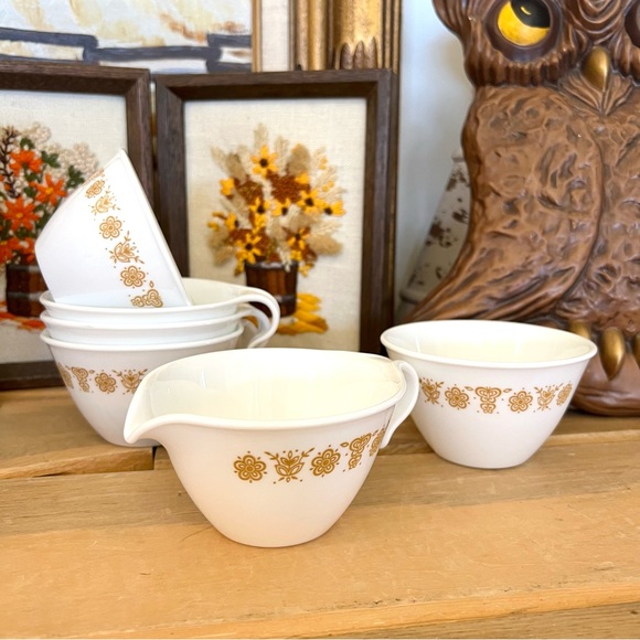 Corelle Dining Vintage Corelle By Corning Butterfly Gold Hook Handle Cups Cream And Sugar
